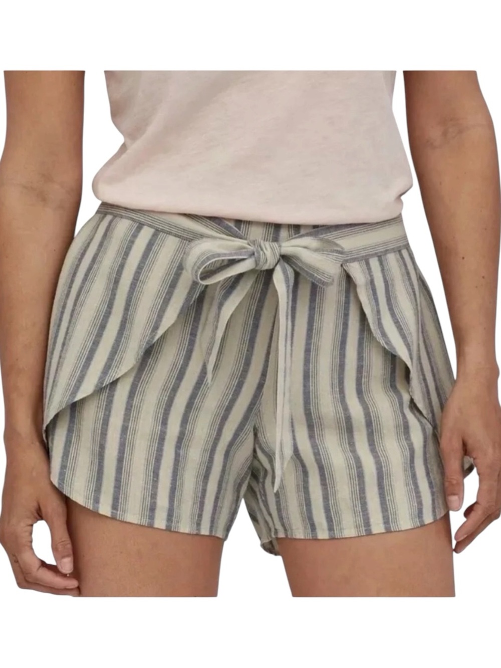 PATAGONIA Garden Island Striped Hemp Tie Waist Shorts Blue White Medium